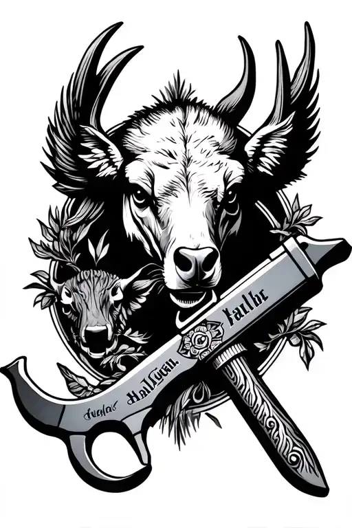halligan tool surrounded by wildlife tattoo design idea
