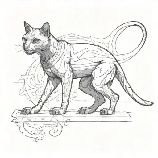 The black cat sphinx walks like a gargoyle, There is a dead rat in the left paw,There is a dead crow  tattoo design idea