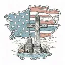 Outline of staten island, with the faded American flag background. With a catholic cross tattoo design idea