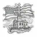 Outline of staten island, with the faded American flag background. With a catholic cross tattoo design idea