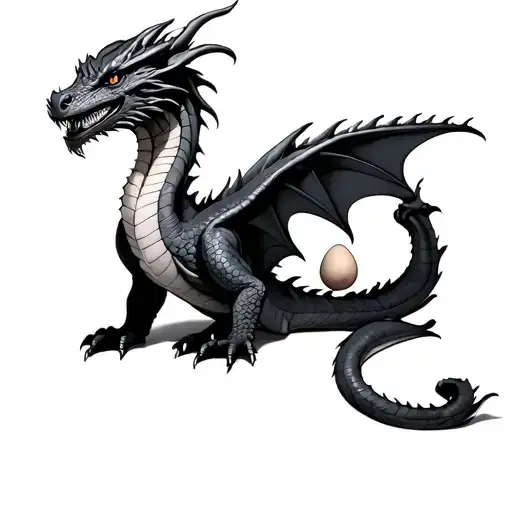 mom dragon with 3 eggs tattoo design idea
