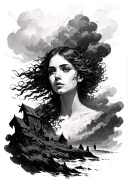 Concept — “The Path Through the Storm”Instead of a divided composition, we go full narrative flow, where the eye trave tattoo design idea