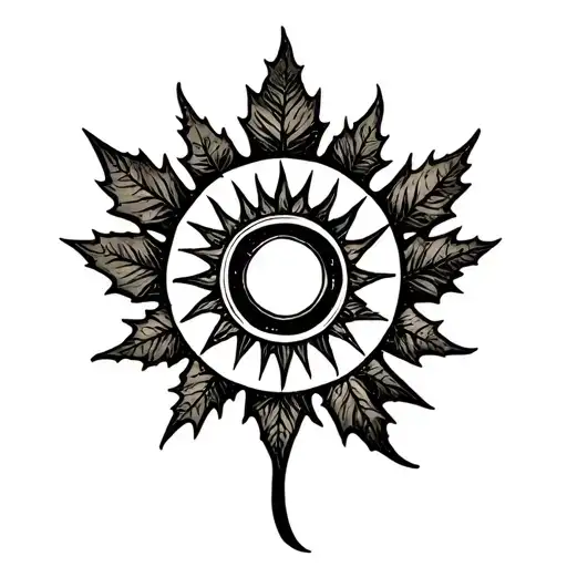 sun with maple leaf shaped like tattoo design idea