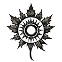 sun with maple leaf shaped like tattoo design idea