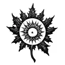 sun with maple leaf shaped like tattoo design idea