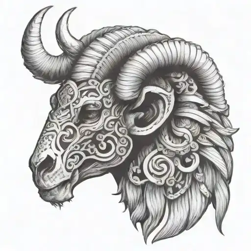 ram skull viking warrior tattoo design idea