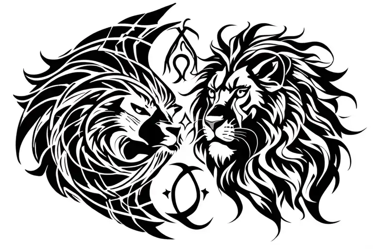 combination pisces, Lion, Cancer and sagittarius zodiac sign tattoo design idea