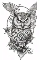 owl and pentagram tattoo design idea