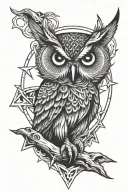 owl and pentagram tattoo design idea