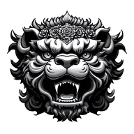 3 headed foo dog with budda tattoo design idea