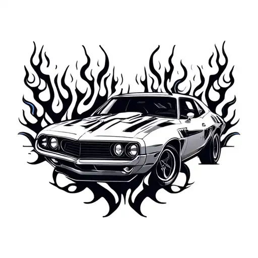 hellcat car with flames tattoo design idea