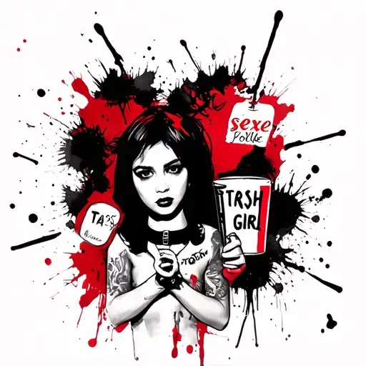 girl tied in cuffs with collar saying sexe's girl holding tattoo design idea