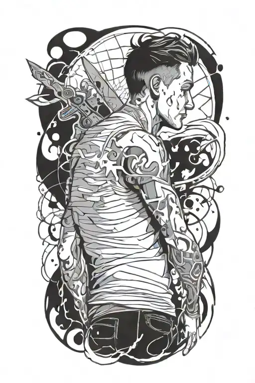 Broken man. knives in back. self destructive. CHILDHOOD trauma. Deamons winning. LOST soul tattoo design idea