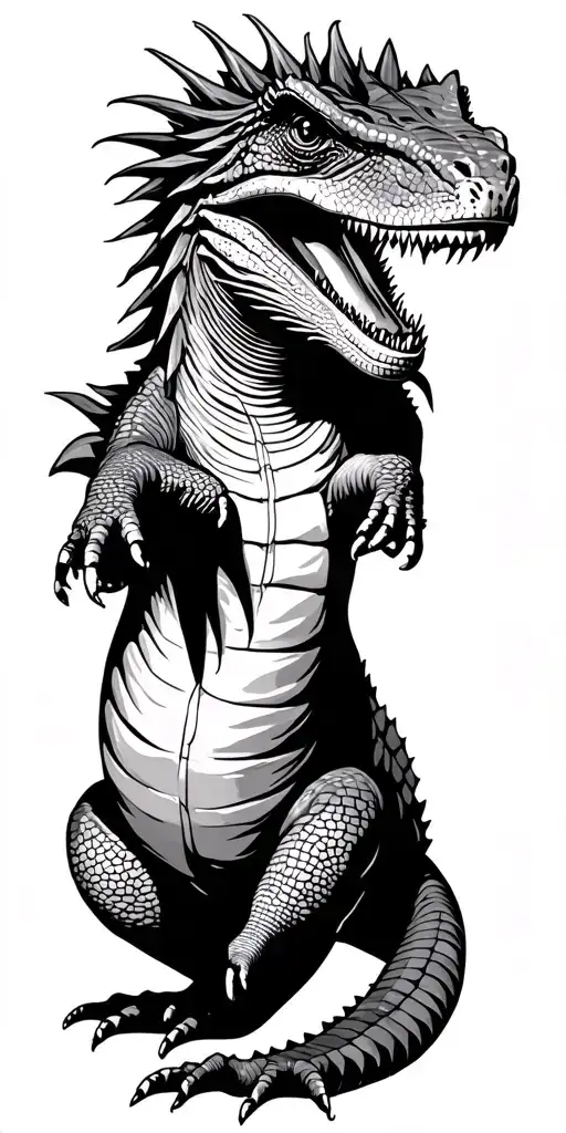 Komodo dragon emerging representing travelling in a jungle. include vacant spaces for times and dates tattoo design idea