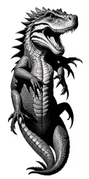 Komodo dragon emerging representing travelling in a jungle. include vacant spaces for times and dates tattoo design idea