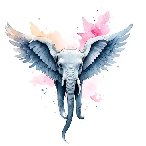 Elephant Angel wings intertwined tattoo design idea