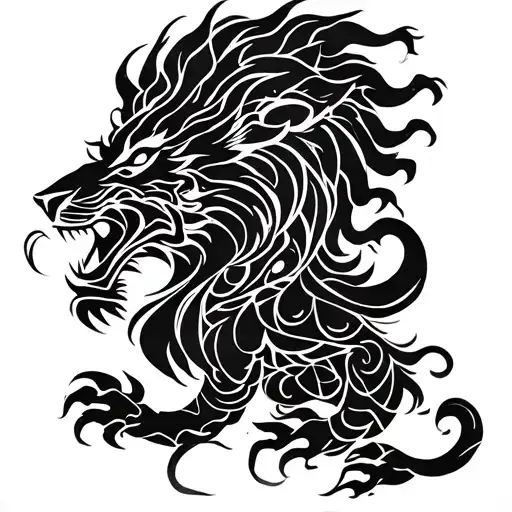 Lion and dragons tattoo design idea