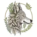 wolf head facing sideways with ferns sprouting around it  tattoo design idea
