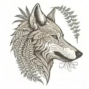 wolf head facing sideways with ferns sprouting around it  tattoo design idea