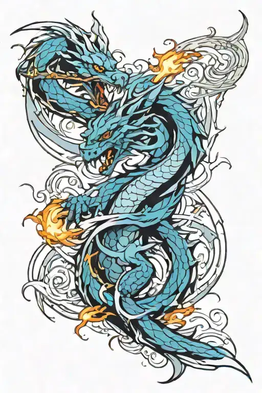 dragon fire and sword intertwined tattoo design idea