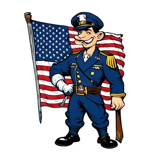 popeye wearing navy uniform holding American flag tattoo design idea