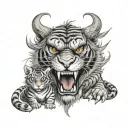 dragon + tiger with child eyes behind tattoo design idea