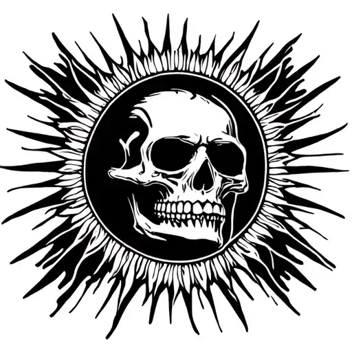 gothic skull with sun in the background black tattoo design idea