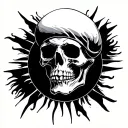 gothic skull with sun in the background black tattoo design idea