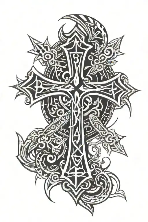in god we trust with crosses tattoo design idea