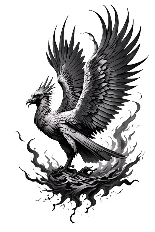 Gothic Phoenix flying rising from ashes tattoo design idea