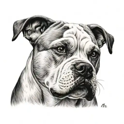 girl american bulldog head tattoo design idea