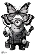stethoscope,butterfly,carpenters tool belt and a minion character tattoo design idea