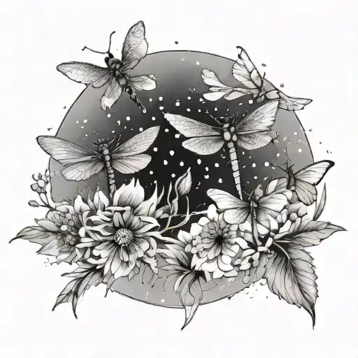 Dragonflies, hummingbird ,Dandelion blowing in the win, Sun&moon, Scorpio star sign, aries star sign, butterflies tattoo design idea