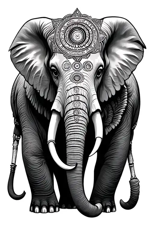elephant with seven chakra symbols tattoo design idea