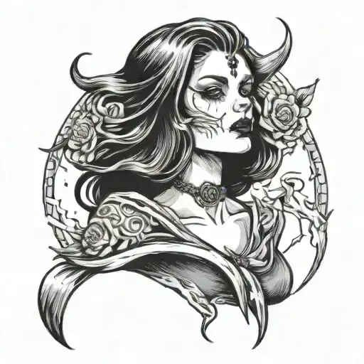 necromancer woman tattoo design idea
