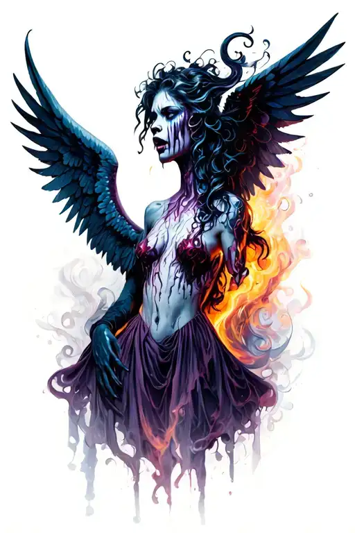 cry angel half demon tattoo design idea