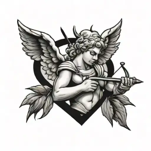 minimalistic Cupid all is fair in love and war tattoo design idea