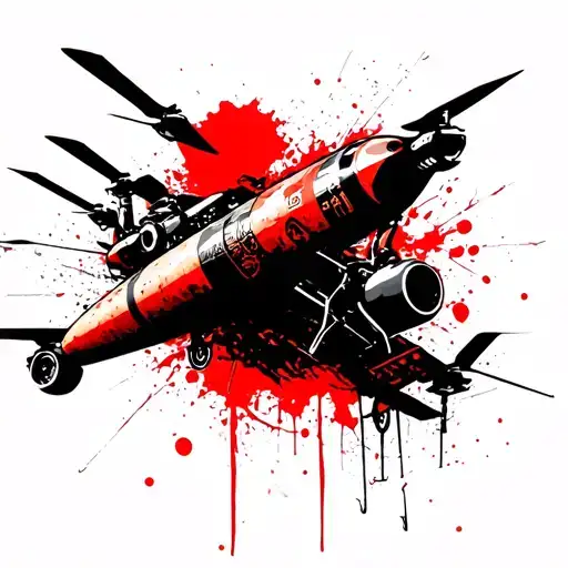 Ukrainian FPV strike drone carrying artillery shell tattoo design idea