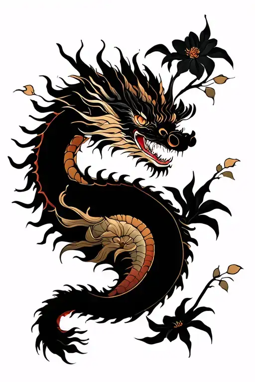 chinese dragon and flowers wrapped tattoo design idea