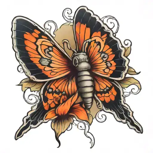 death moth tattoo with lotus flower tattoo design idea