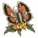 death moth tattoo with lotus flower tattoo design idea