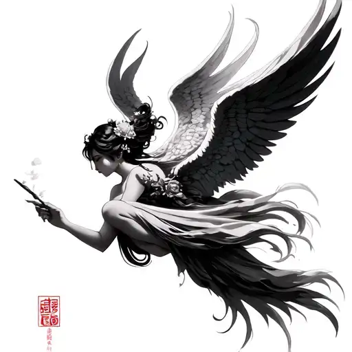 Japanese angel tattoo design idea