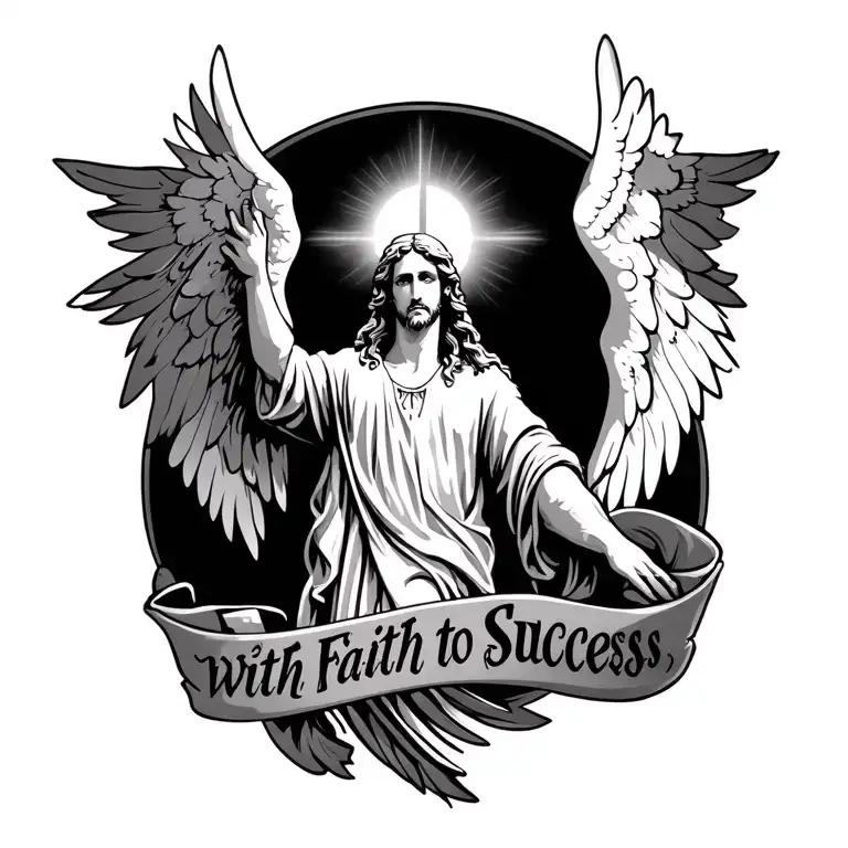 Tattoo on the topic of Christianity (angel), make it suitable for a wrist and dry somewhere a phrase with faith to success, tattoo design idea
