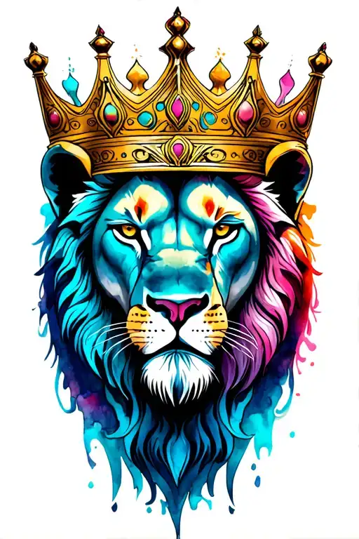 CROWNED LION HEAD WITH WATERCOLOR tattoo design idea