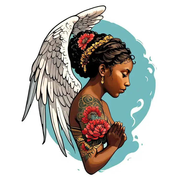African angels praying hands side view tattoo design idea