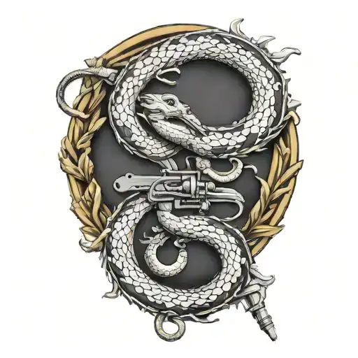 gadsden flag snake flintlock pistols tattoo design idea