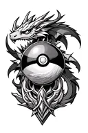Pokeball, Yugi Oh MIlennium Puzzle, Dragon Quest - Dragon Crest tattoo design idea
