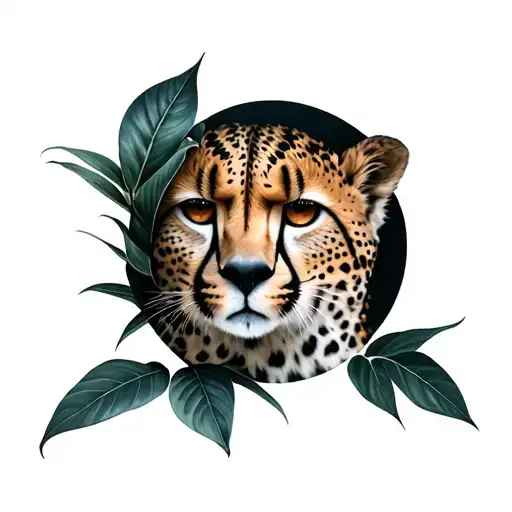 cheetah eye hiding behind dark plants tattoo design idea