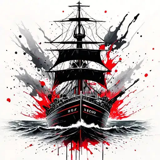 navy ship sailing tattoo design idea