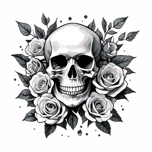 Skull and roses growing tattoo design idea